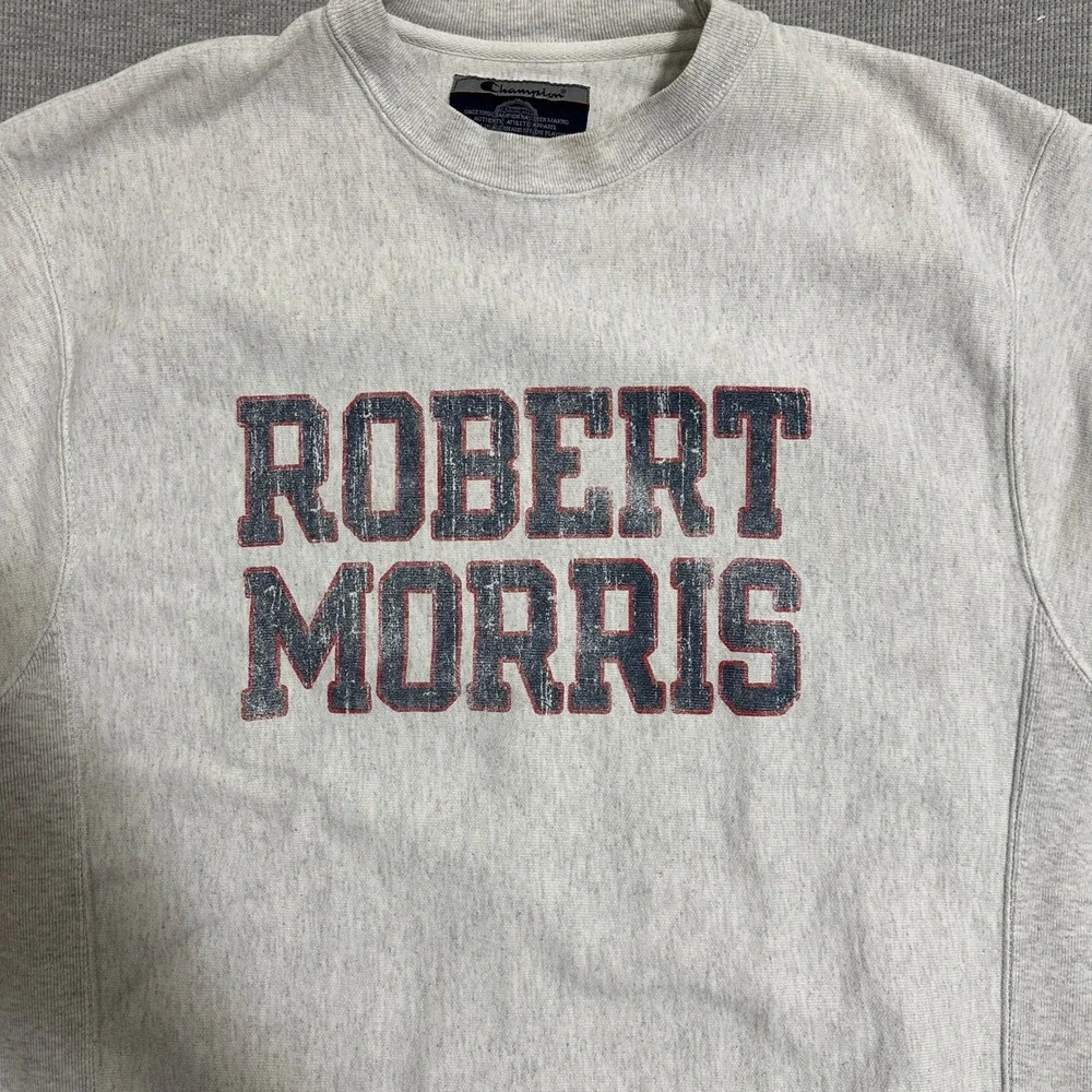 Vintage 90s Champion Reverse Weave Robert Morris Crewneck Sweatshirt Gray Mens M